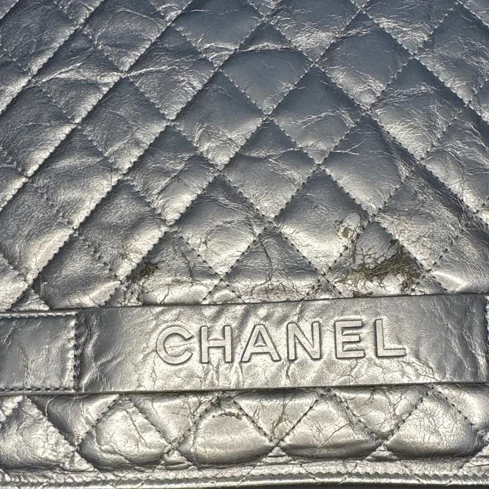 CHANEL Silver Quilted Pouch